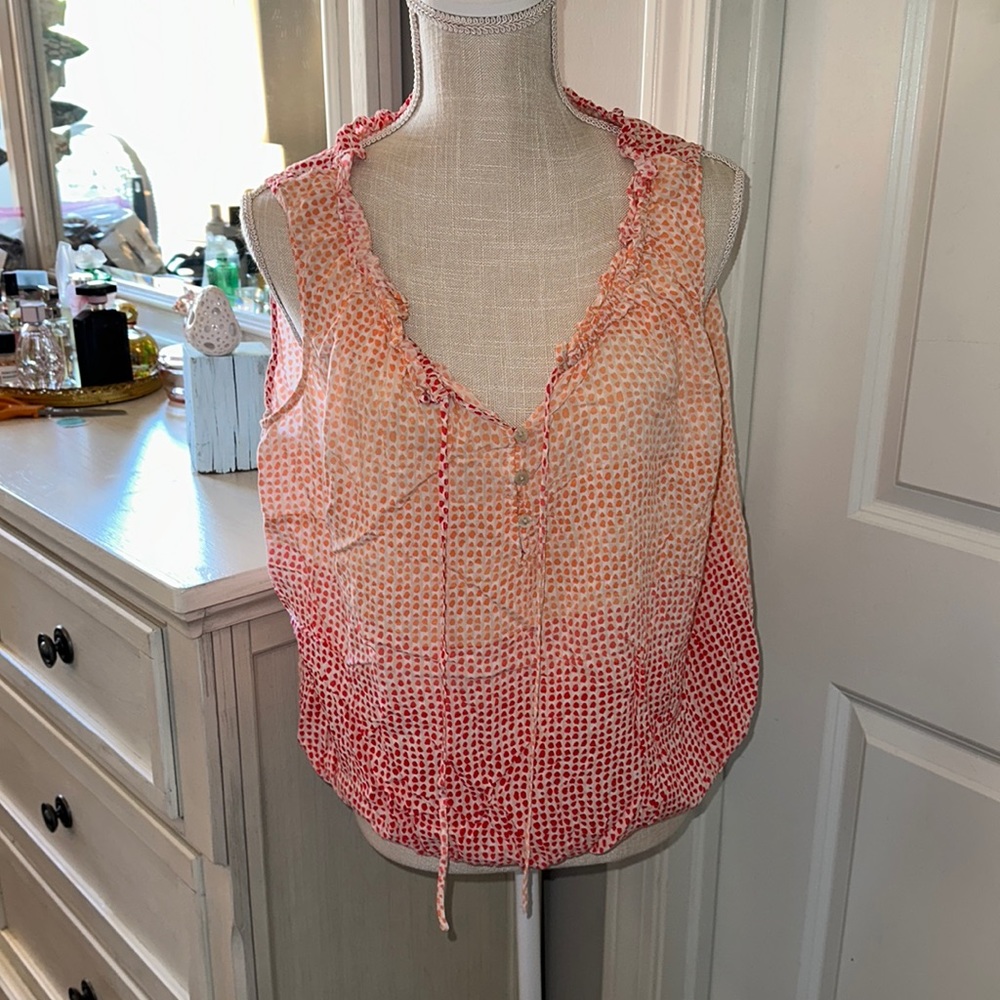 ANA SIZE 1X peach ombré pattern blouse w/ruffle detail EUC